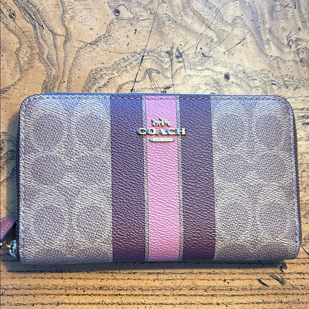 Coach Tan and Pink Stripe Wallet